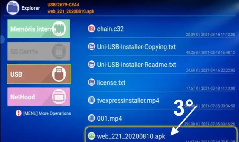 finalizando instalação tv express tv box pendrive passo 3
